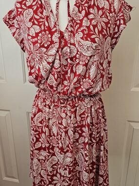 LOFT Red and White Floral Wrap Dress